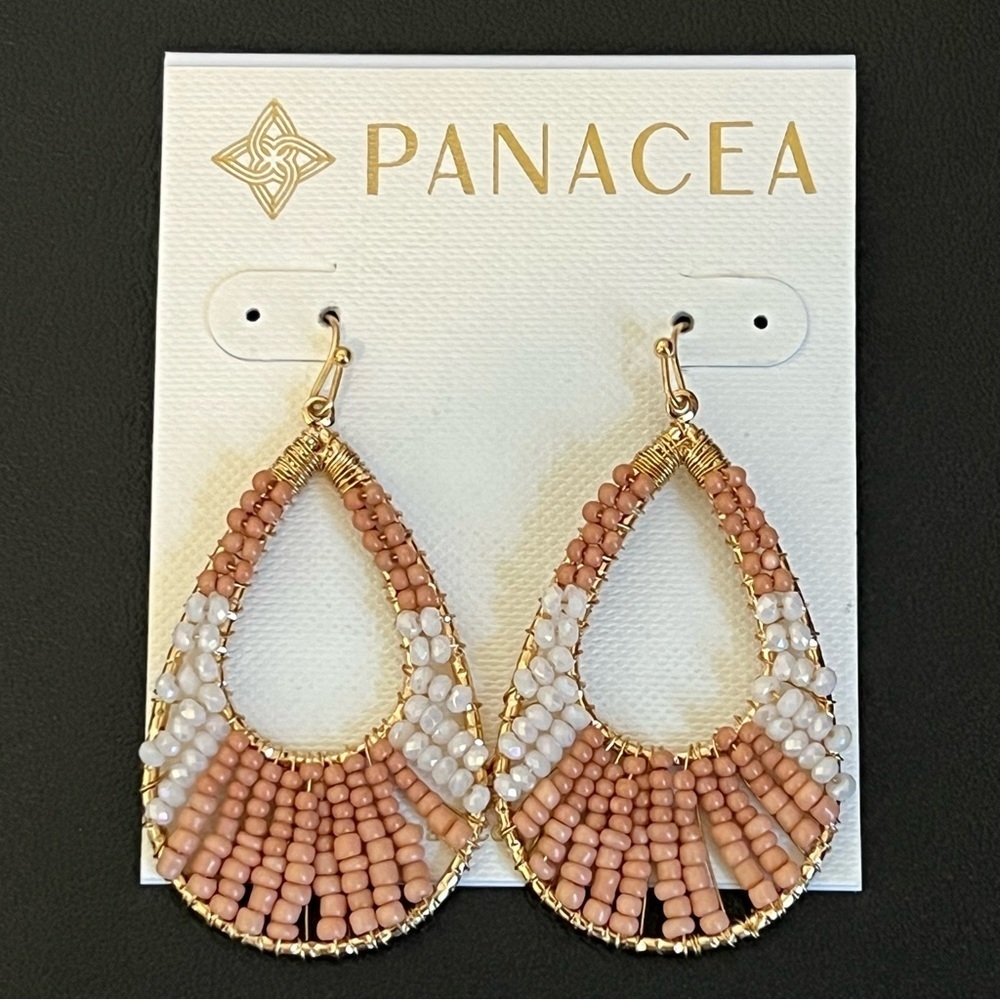 NWT Panacea Natural Seed Bead Teardrop Statement Dangle Earrings